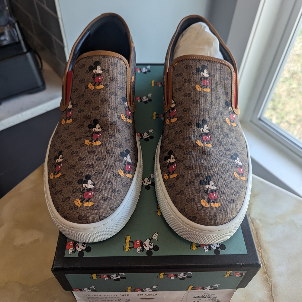 RARE!!! Gucci Kids Mickey Mouse Slip-On Shoes - Brown